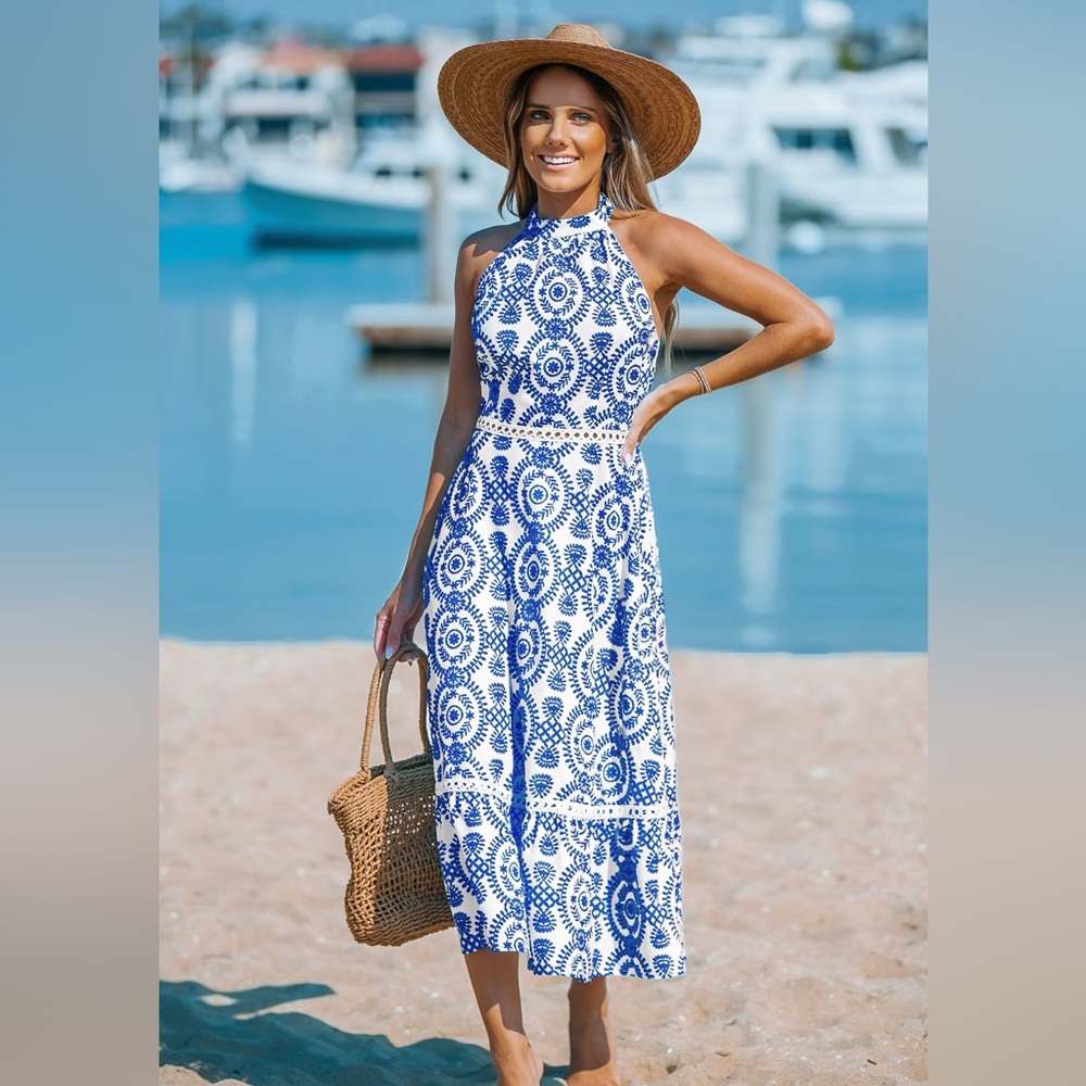 New blue and white summer dress, size large.